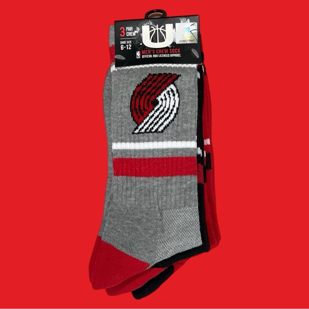Men's NBA Portland Trailblazers Multicolor Crew Socks 3 Pack Size 6-13 Brand New